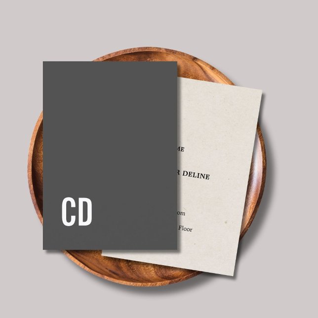 Cartão De Visita Modern Grey Texture Beige Bold White Monogram (Criador carregado)