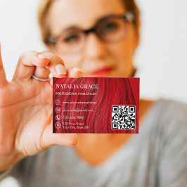 Cartão De Visita Modern Hair & Beauty Business Card in Bold Red