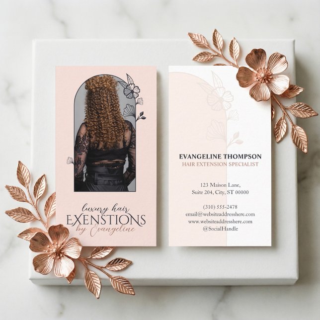 Cartão De Visita Modern Hair Extensions Floral Rose Arch Photo  (Modern Hair Extensions Floral Rose Arch Photo Business Card)