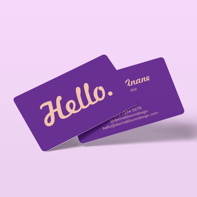Cartão De Visita Modern Hello - Hi Script, Rosa e Roxo, Trendência  (Criador carregado)