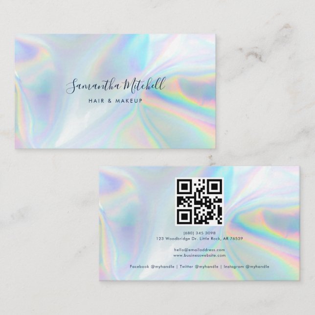 Cartão De Visita Modern Holographic QR Code Script (Frente/Verso)