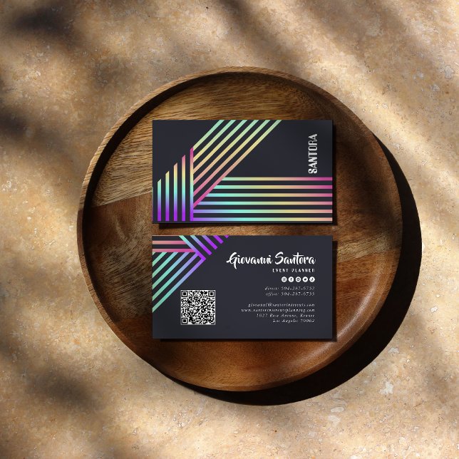 Cartão De Visita Modern Holographic Stripe QR Business Card (Criador carregado)