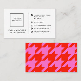 Cartão De Visita Modern Houndstooth Adicionar logotipo Neon Pink e 