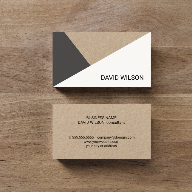 Cartão De Visita Modern Kraft Paper Grey White Geometric Consultant (Criador carregado)