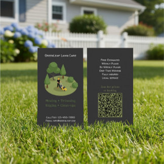 Cartão De Visita Modern Lawn Mowing Service Business Card with QR
