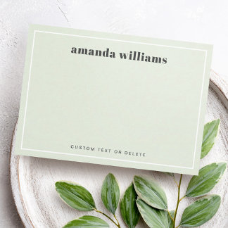 Cartão De Visita Modern light sage green name & text mini notecard