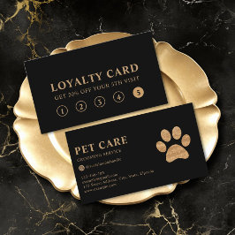Cartão De Visita Modern Luxury Black Gold Pet Paw Loyalty Card