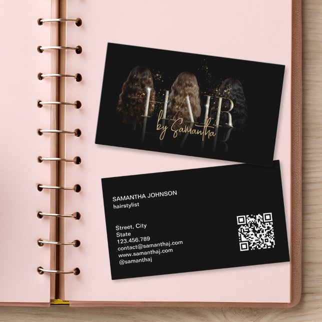 Cartão De Visita modern luxury hair stylist wigs extensions (wigs and hair extensions business cards)