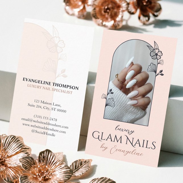 Cartão De Visita Modern Luxury Nail Salon Floral Rose Arch Photo (Modern Luxury Nail Salon Floral Rose Arch Photo Business Card)