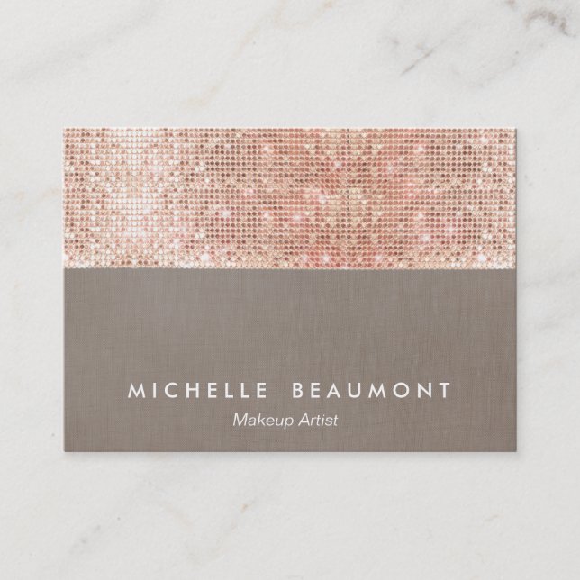 Cartão De Visita Modern Makeup Artist Faux Rosa Sequências Douradas (Frente)