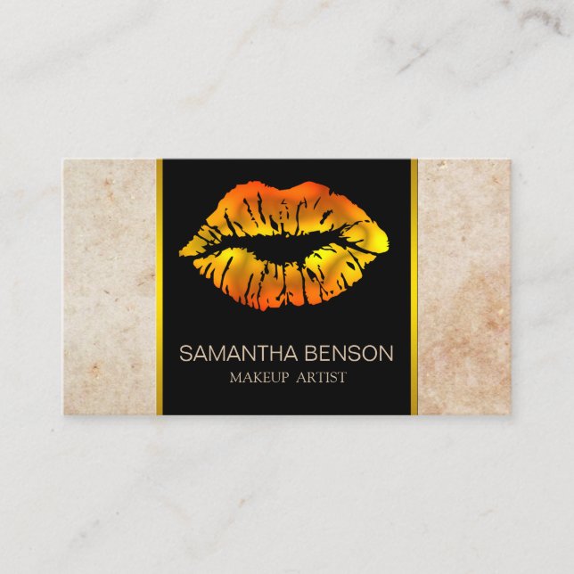 Cartão De Visita Modern Makeup Artist Rosa Dourado Glitter Lábios S (Frente)