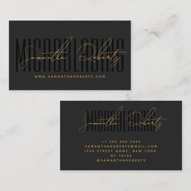 Cartão De Visita Modern microblading typography script gray black (Frente/Verso)