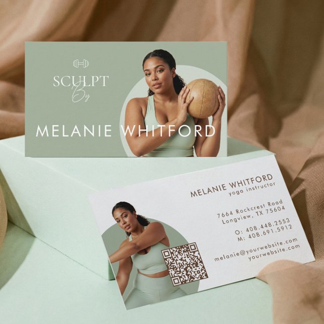 Cartão De Visita Modern Minimal Fitness Personal Trainer Photo QR (Modern Minimal Fitness Personal Trainer Photo QR Business Card)