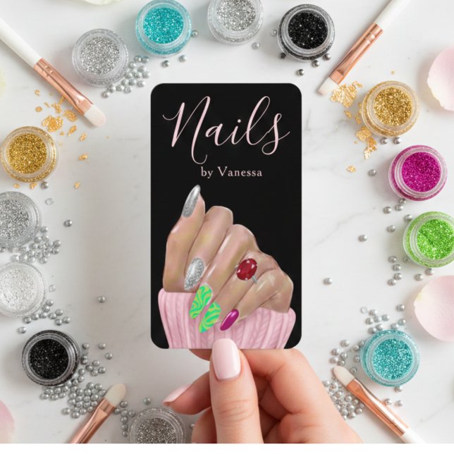 Cartão De Visita Modern Minimal Nail Technician QR Code Chic (Criador carregado)