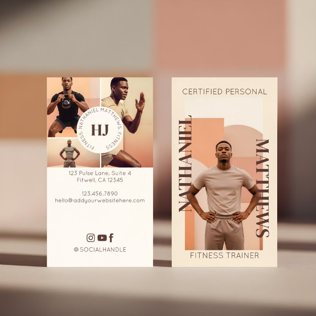 Cartão De Visita Modern Minimal Personal Trainer Photos & Monogram (Modern Minimal Personal Trainer Photos & Monogram Business Card)
