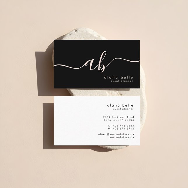 Cartão De Visita Modern, Minimal & Sophisticated Script Monogram (Modern, Minimal & Sophisticated Script Monogram Business Card)