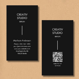 Cartão De Visita Modern Minimalist Black White QR Code