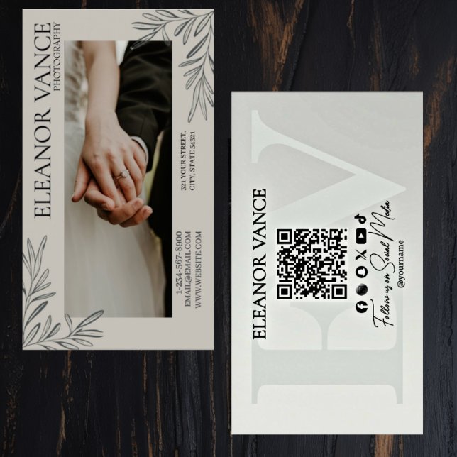 Cartão De Visita Modern Minimalist Botanical Monogrammed Logo (Criador carregado)