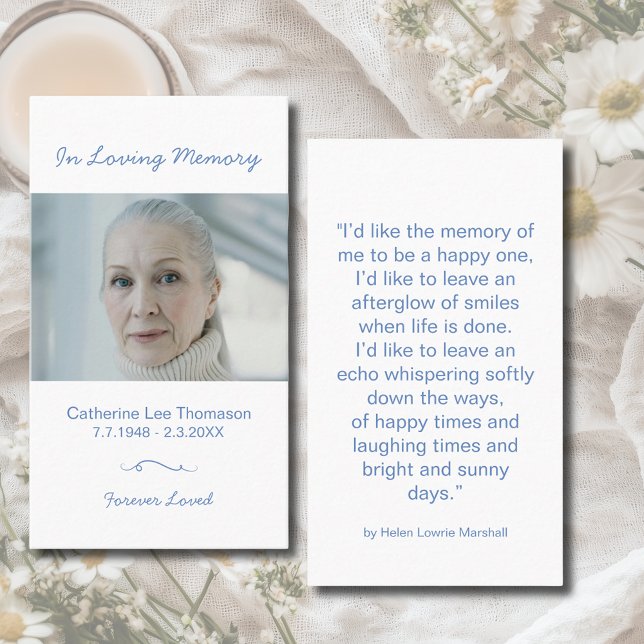 Cartão De Visita Modern Minimalist In Loving Memory Prayer Card (Minimalist In Loving Memory Photo Prayer Card)