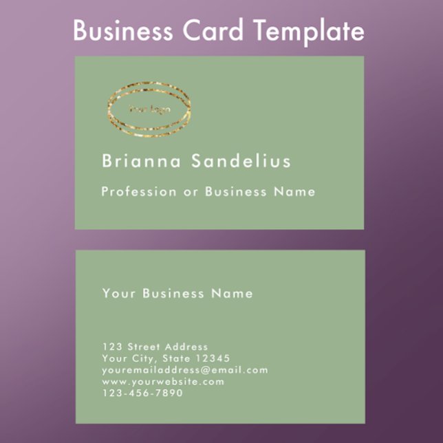 Cartão De Visita Modern Minimalist Sage Green Logo Professional (Add your name, contact information and logo to this modern sage green business card template.)