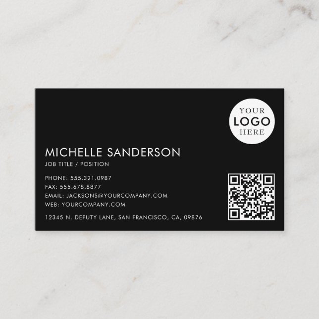 Cartão De Visita Modern Minimalist Simple Professional QR Code Logo (Frente)