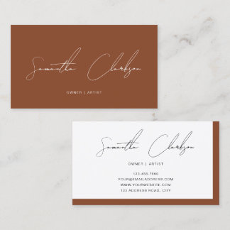 Cartão De Visita Modern Minimalist Terracotta Handwritten Script