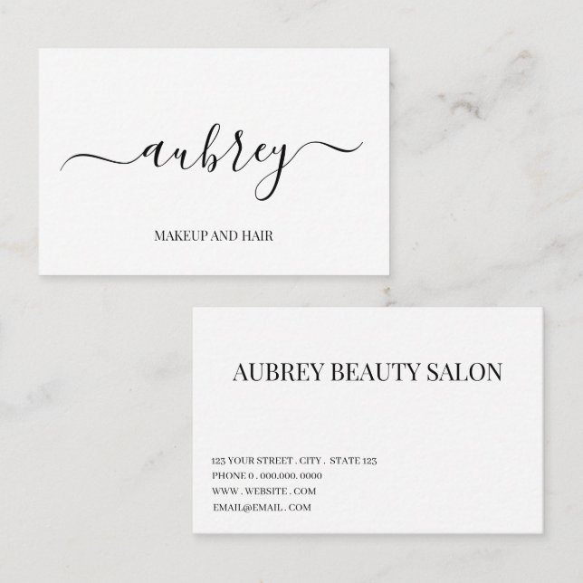 Cartão De Visita Modern minimalist white script  Black (Frente/Verso)