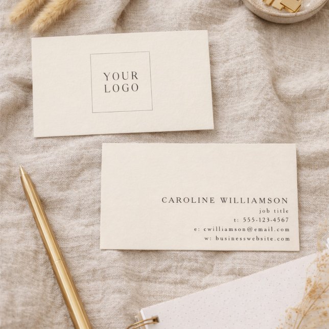 Cartão De Visita Modern Minimalistic Cream Brown Professional Logo  (Criador carregado)