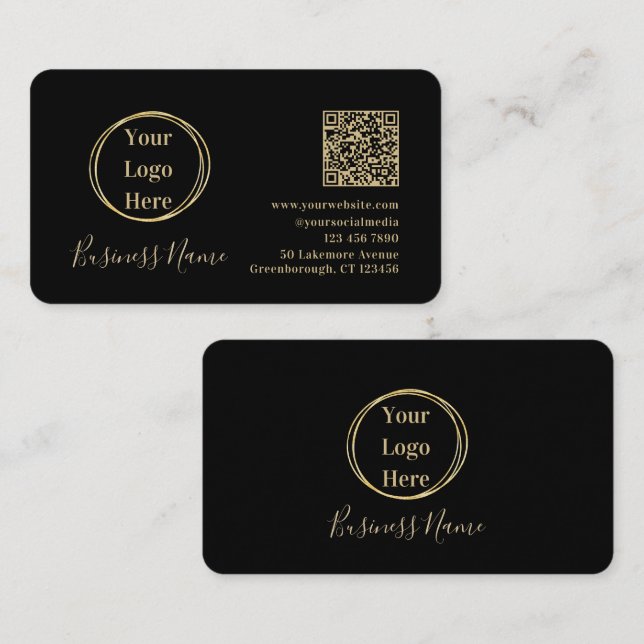 Cartão De Visita Modern Minimalistic QR Code Black Gold (Frente/Verso)