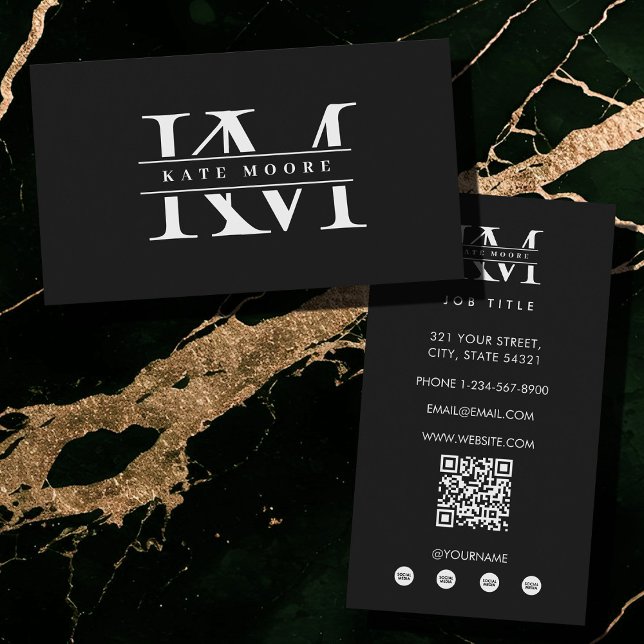 Cartão De Visita Modern Monogram Initials Professional Black White (Modern Monogram Initials Professional Black White Business Card)
