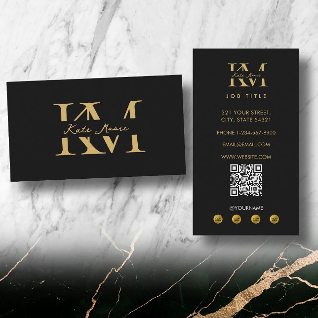 Cartão De Visita Modern Monogram Professional Black Gold Marketing (Modern Monogram Professional Black Gold Marketing Business Card)