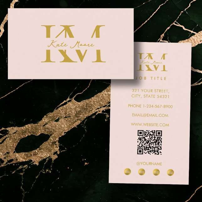 Cartão De Visita Modern Monogram Professional Gold Pink Marketing (Modern Monogram Professional Gold Pink Marketing Business Card)