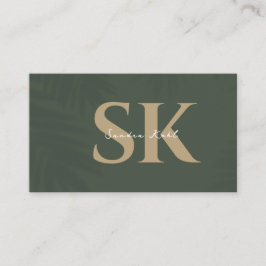 Cartão De Visita Modern Monogram QR code dark green social  icons