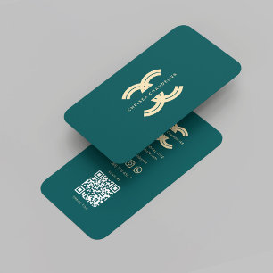 Cartão De Visita Modern Monograma Dark Teal Dourado Logo C Empresa
