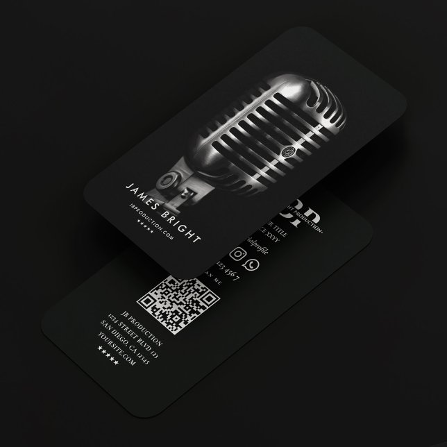 Cartão De Visita Modern Music Producer Singer Black Silver Mic (Modern Music Producer Singer Black Silver Mic Business Card
)