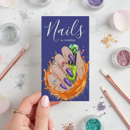 Cartão De Visita Modern Nail Art Studio Manicurist Artist Navy Blue