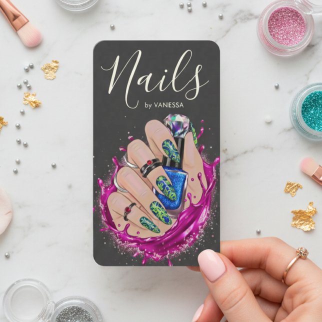 Cartão De Visita Modern Nail Art Studio Manicurist Artist Pink Blue (Criador carregado)