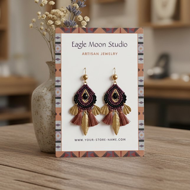 Cartão De Visita Modern Native Tribal Earring Jewelry Display Card (Criador carregado)