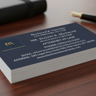 Cartão De Visita Modern Navy and Gold Law Firm Business Card