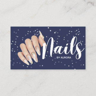 Cartão De Visita Modern Navy Blue Nail Technician Business Card