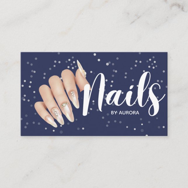 Cartão De Visita Modern Navy Blue Nail Technician Business Card (Frente)