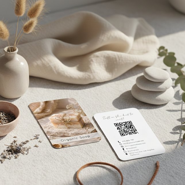 Cartão De Visita Modern Organic Handmade Soap QR Code Photo (Criador carregado)
