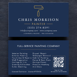 Cartão De Visita Modern Painter Navy Blue Gold QR Code