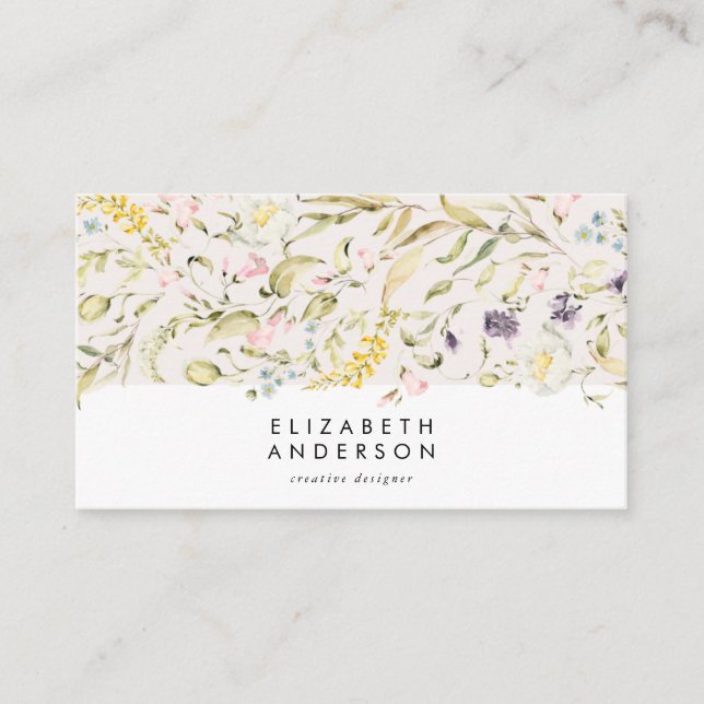 Cartão De Visita Modern Pampas Primavera Wildflower Corporate (Frente)