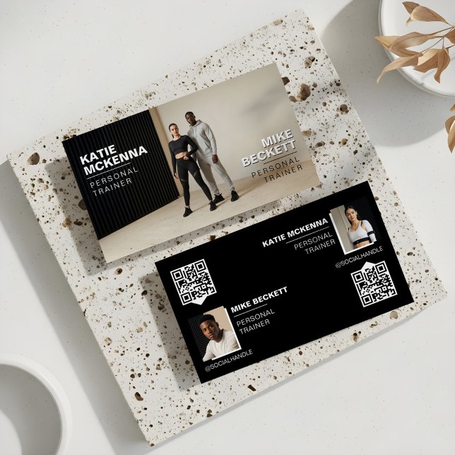 Cartão De Visita Modern Partners Photo Fitness Trainer QR Code (Modern Partners Photo Fitness Trainer QR Code Business Card)