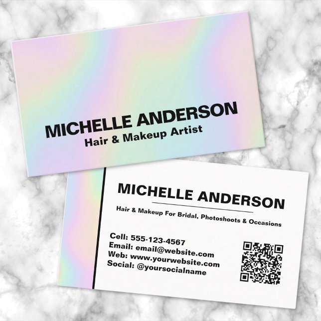 Cartão De Visita Modern Pastel Holographic Makeup Artist (Modern Pastel Holographic Makeup Artist Business Card)