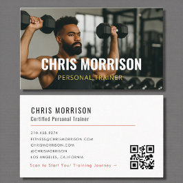 Cartão De Visita Modern Personal Trainer Fitness Photo QR Code