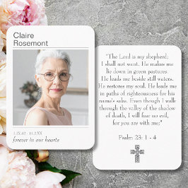 Cartão De Visita Modern Photo Funeral Cross Psalm 23 Prayer Card
