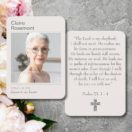 Cartão De Visita Modern Photo Funeral Cross Psalm 23 Prayer Card
