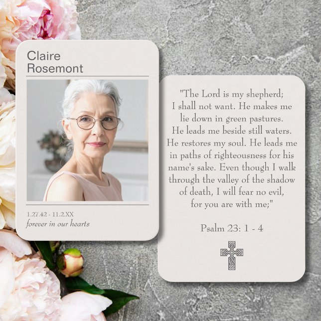 Cartão De Visita Modern Photo Funeral Cross Psalm 23 Prayer Card (Modern Photo Funeral Cross Psalm 23 Prayer Card
)